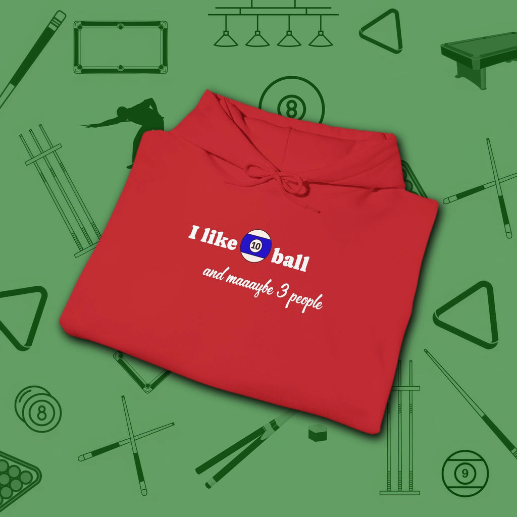 Pool Over People Hoodie, in Red color, billiards shirt, folded view