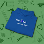 Pool Over People Hoodie, in Royal color, billiards shirt, folded view
