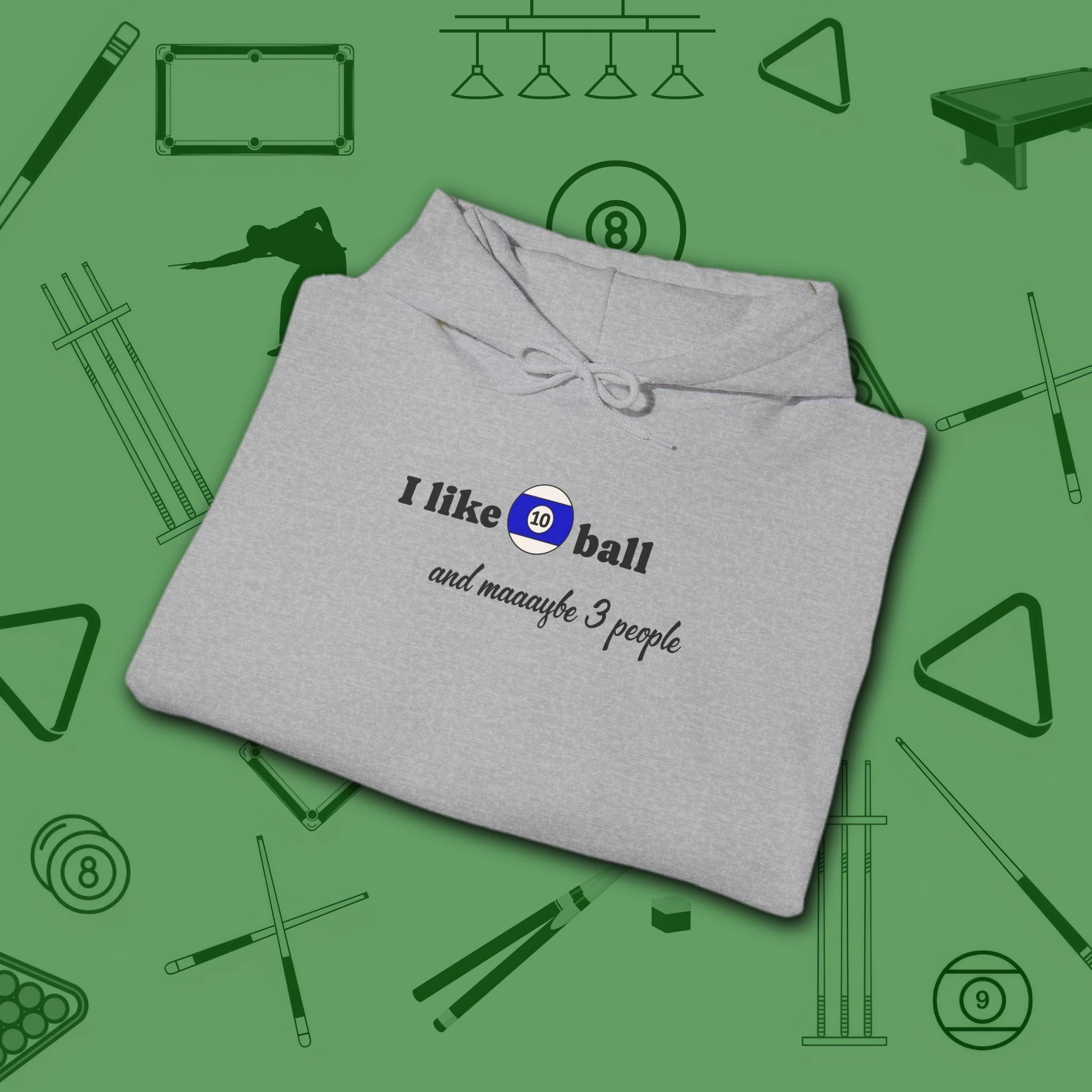 Pool Over People Hoodie, in Sport Grey color, billiards shirt, folded view