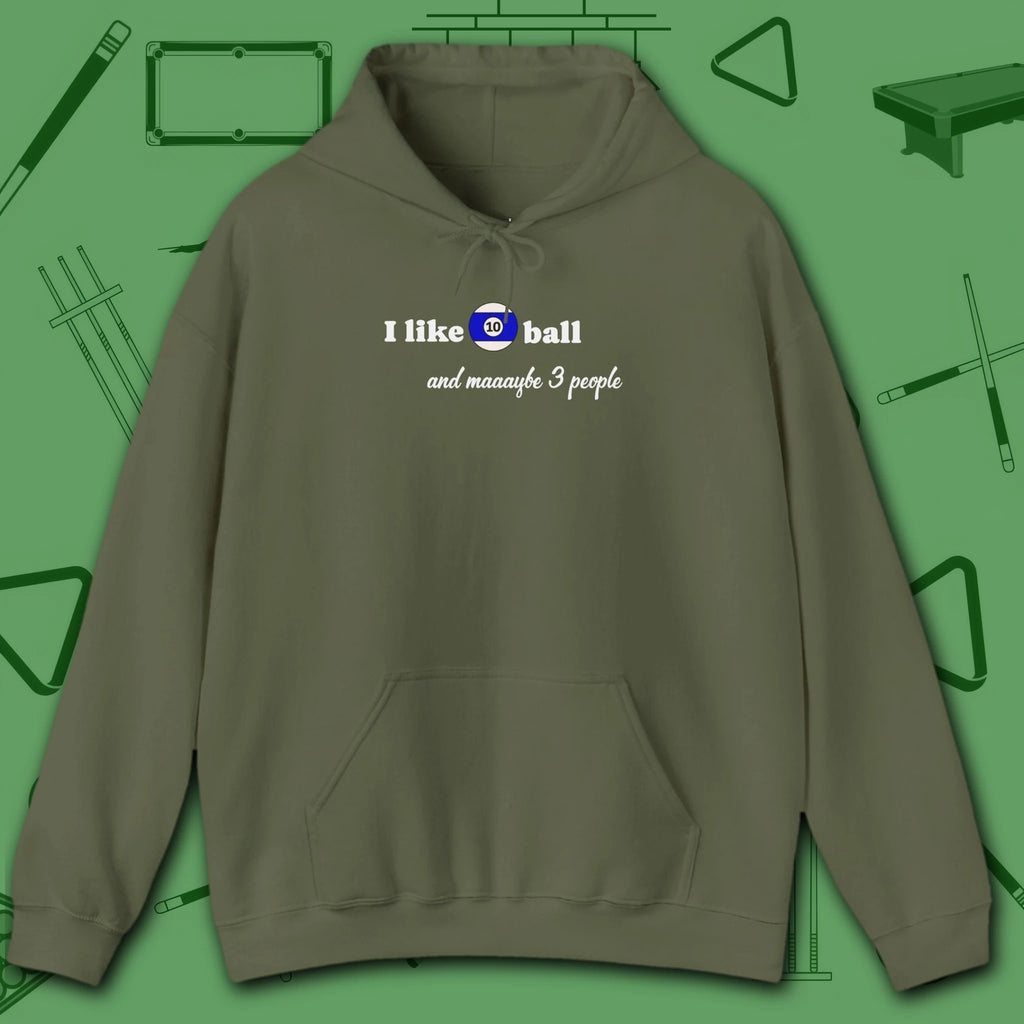 Pool Over People Hoodie, in Military Green color, billiards shirt, front view
