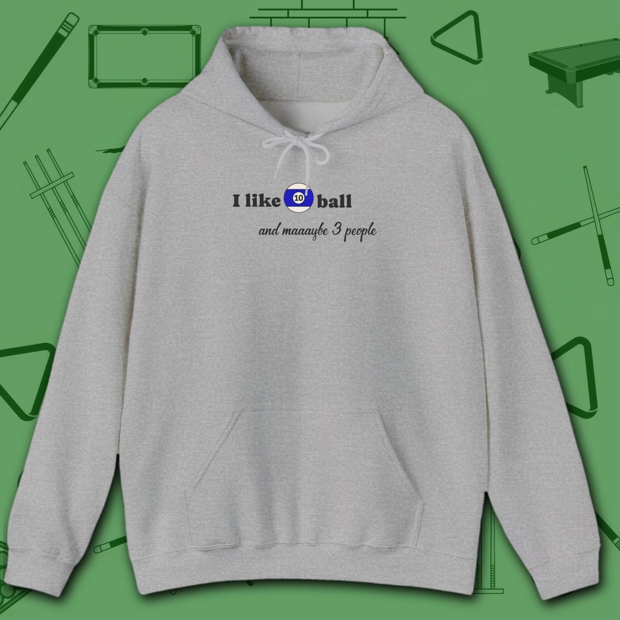 Pool Over People Hoodie, in Sport Grey color, billiards shirt, front view