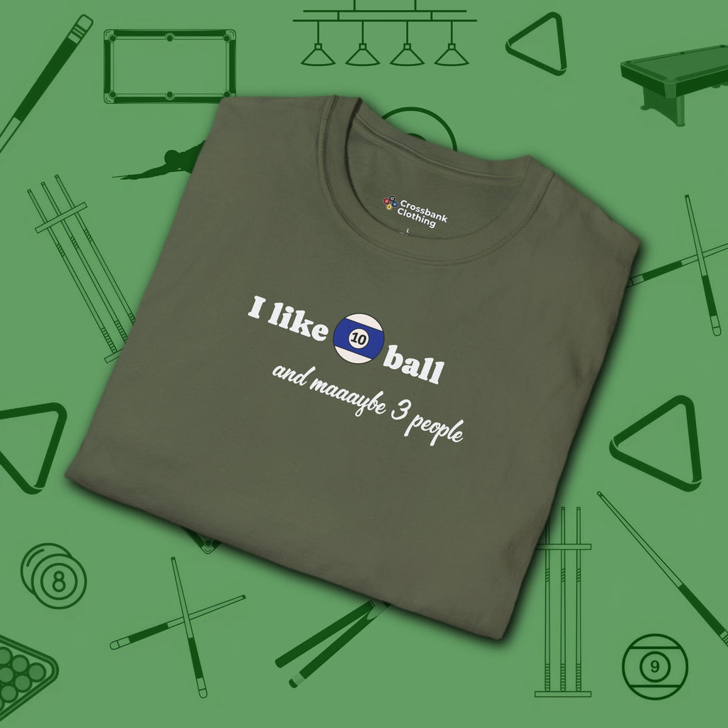 Pool Over People T-Shirt, in Military Green color, billiards shirt, folded view