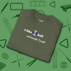 Pool Over People T-Shirt, in Military Green color, billiards shirt, folded view