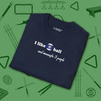 Pool Over People T-Shirt, in Navy color, billiards shirt, folded view