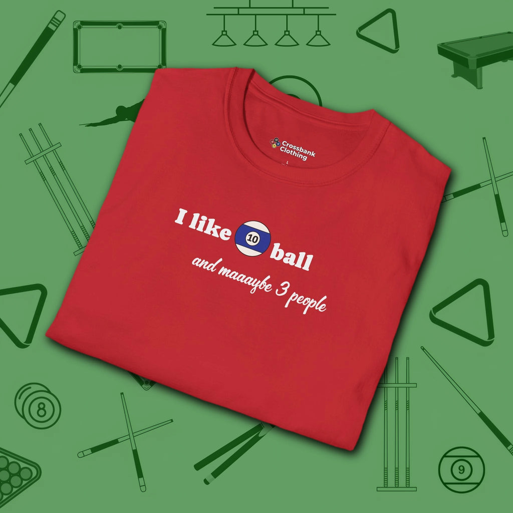 Pool Over People T-Shirt, in Red color, billiards shirt, folded view