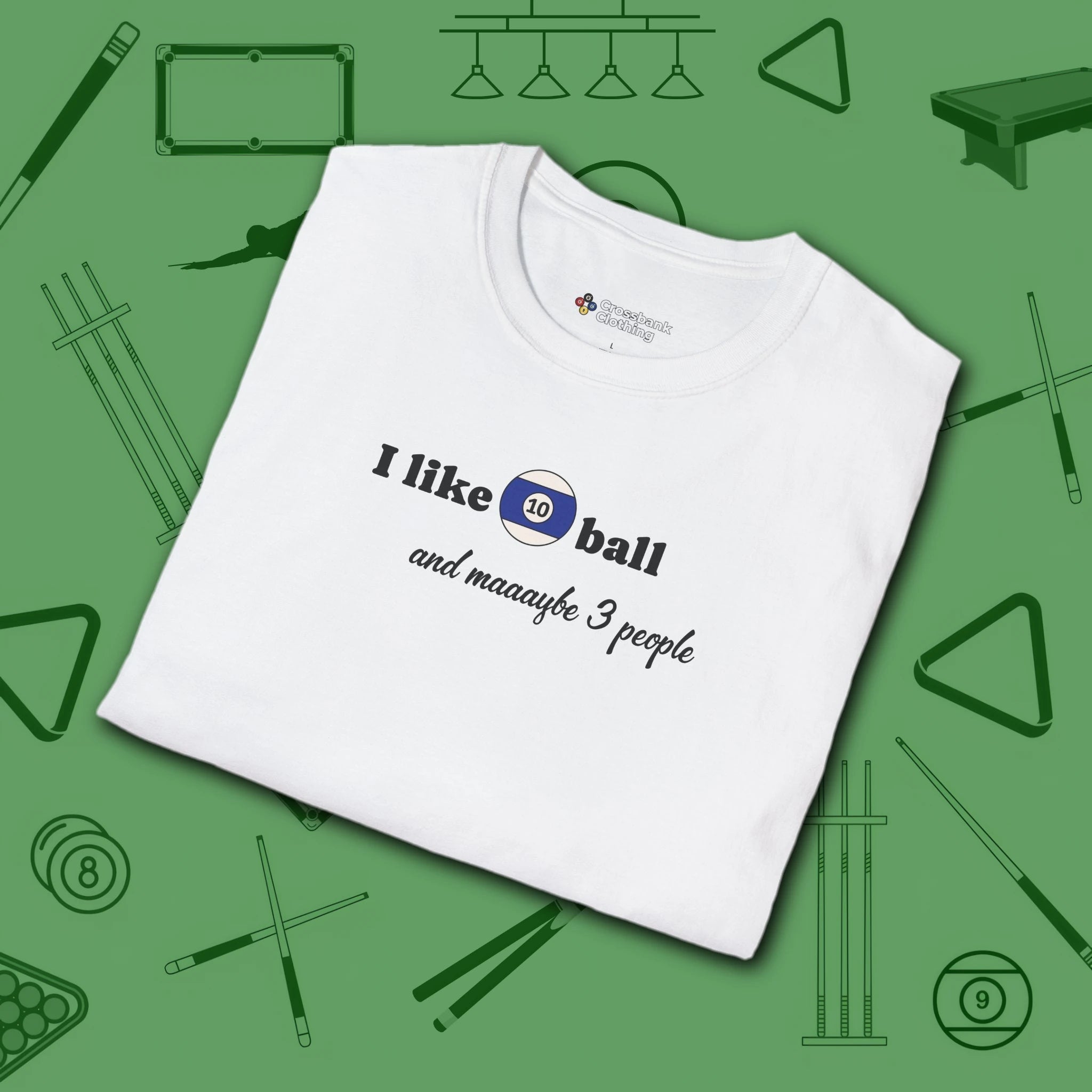 Pool Over People T-Shirt, in White color, billiards shirt, folded view
