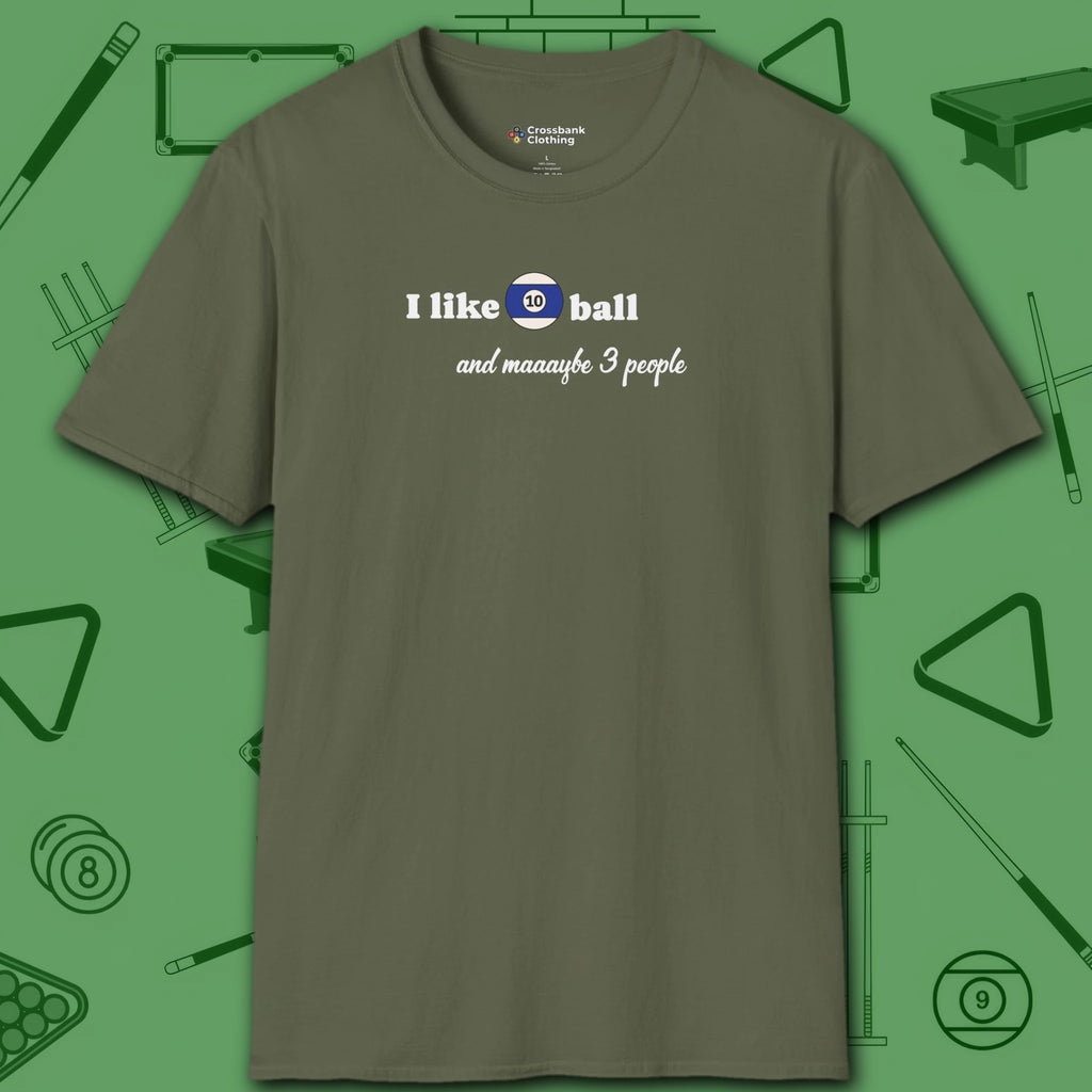 Pool Over People T-Shirt, in Military Green color, billiards shirt, front view