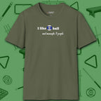 Pool Over People T-Shirt, in Military Green color, billiards shirt, front view