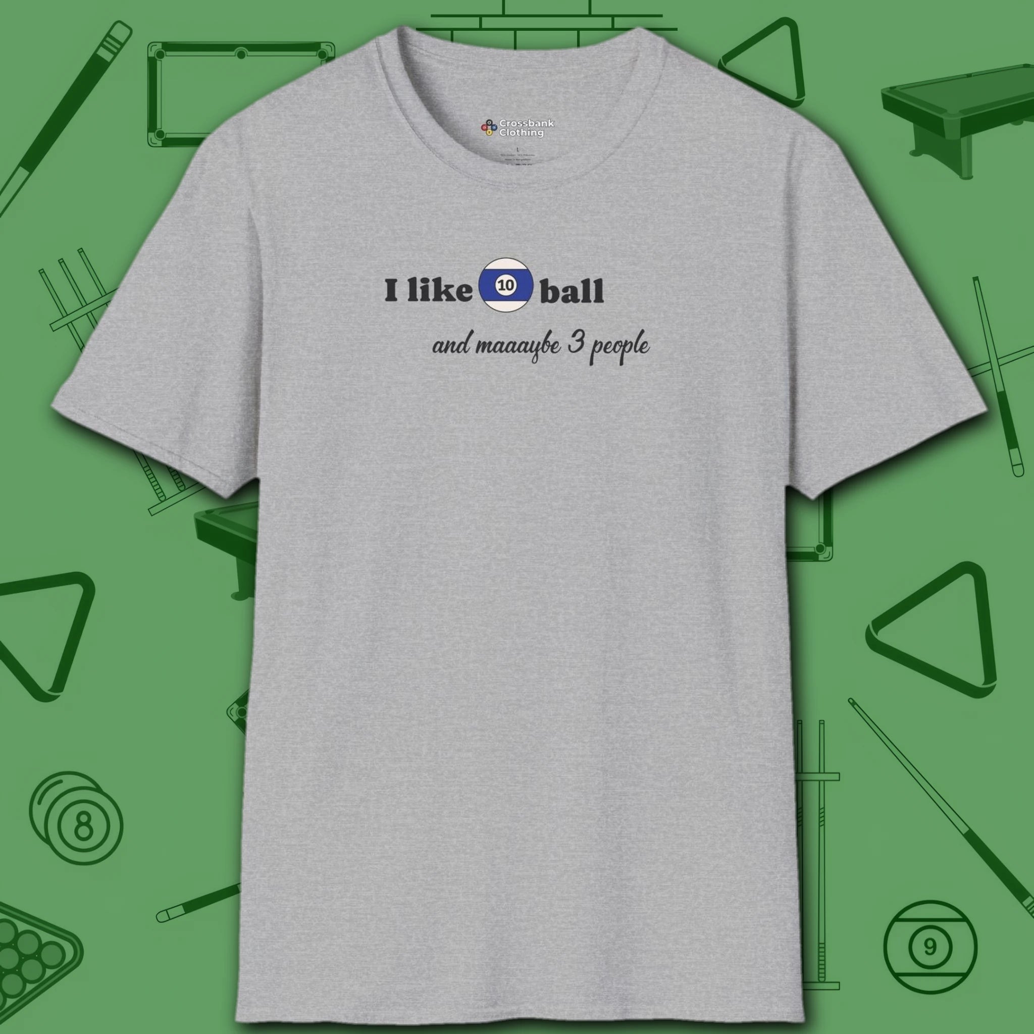 Pool Over People T-Shirt, in Sport Grey color, billiards shirt, front view