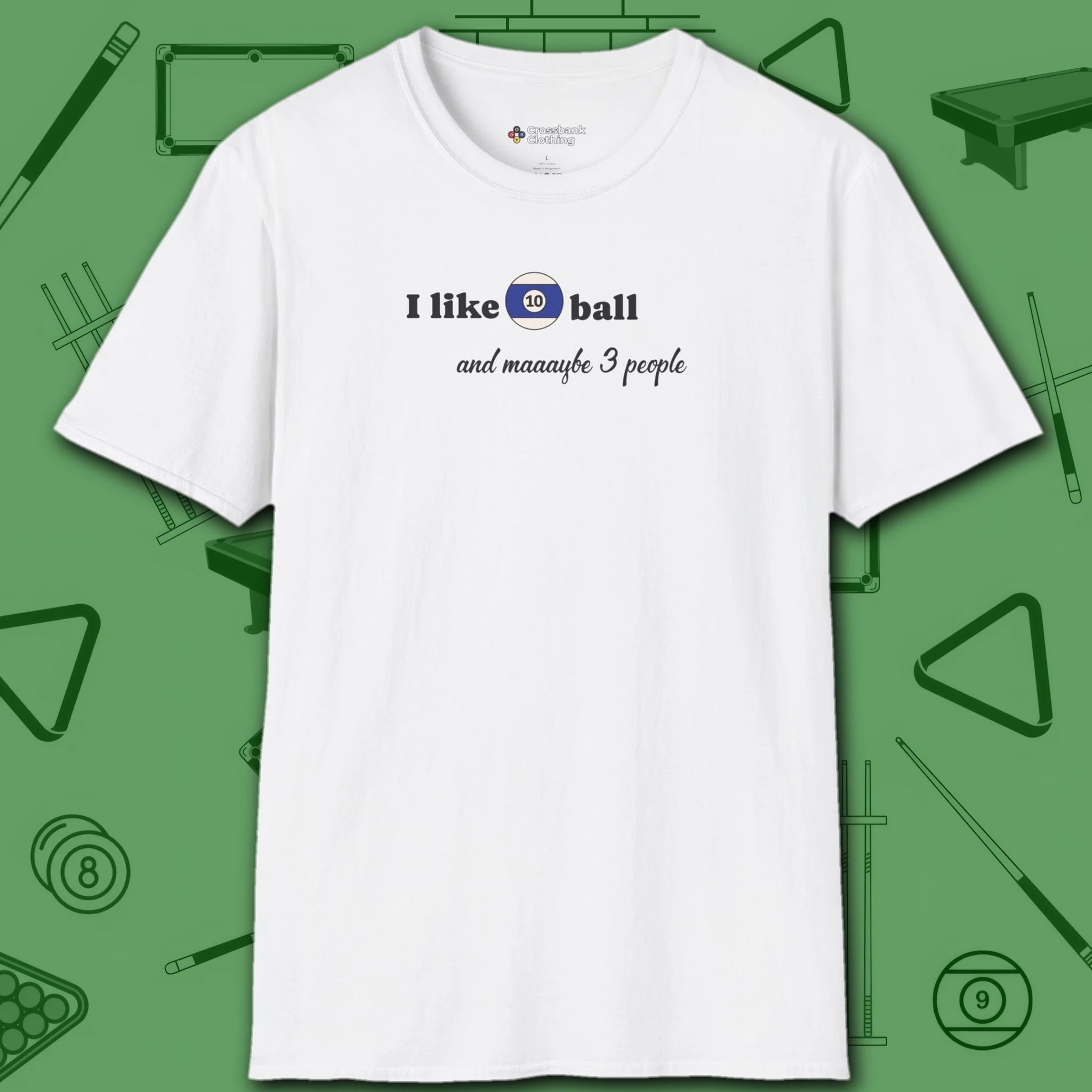 Pool Over People T-Shirt, in White color, billiards shirt, front view
