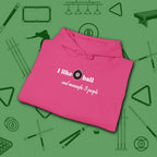 Pool Over People Hoodie, in Heliconia color, billiards shirt, folded view