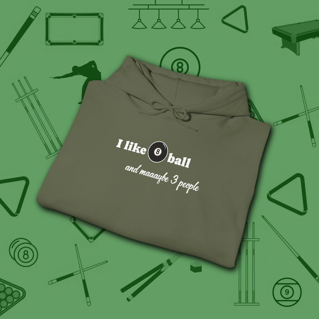 Pool Over People Hoodie, in Military Green color, billiards shirt, folded view