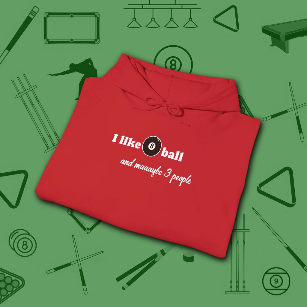 Pool Over People Hoodie, in Red color, billiards shirt, folded view