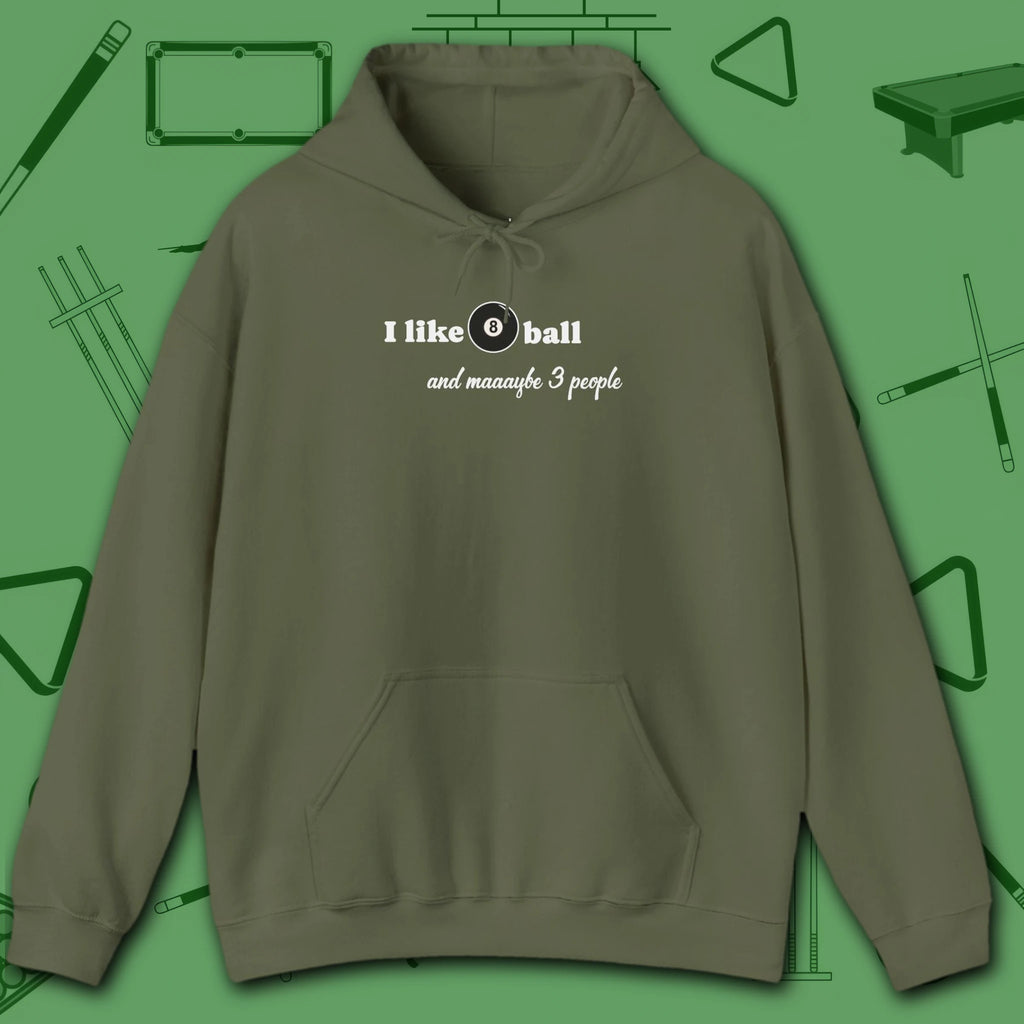 Pool Over People Hoodie, in Military Green color, billiards shirt, front view
