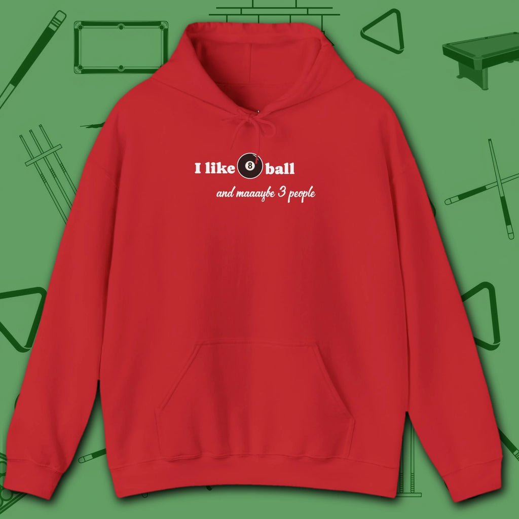 Pool Over People Hoodie, in Red color, billiards shirt, front view