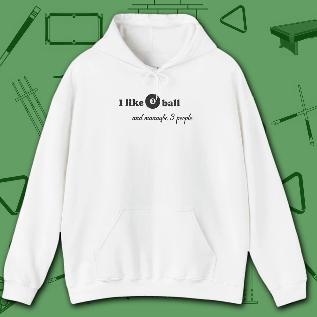 Pool Over People Hoodie, in White color, billiards shirt, front view