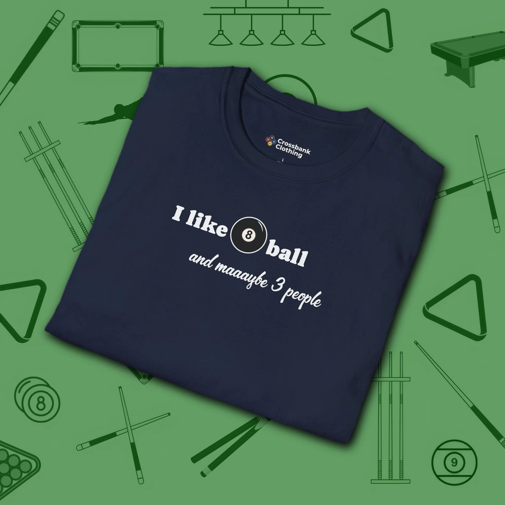 Pool Over People T-Shirt, in Navy color, billiards shirt, folded view