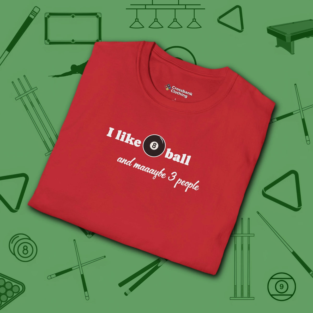 Pool Over People T-Shirt, in Red color, billiards shirt, folded view
