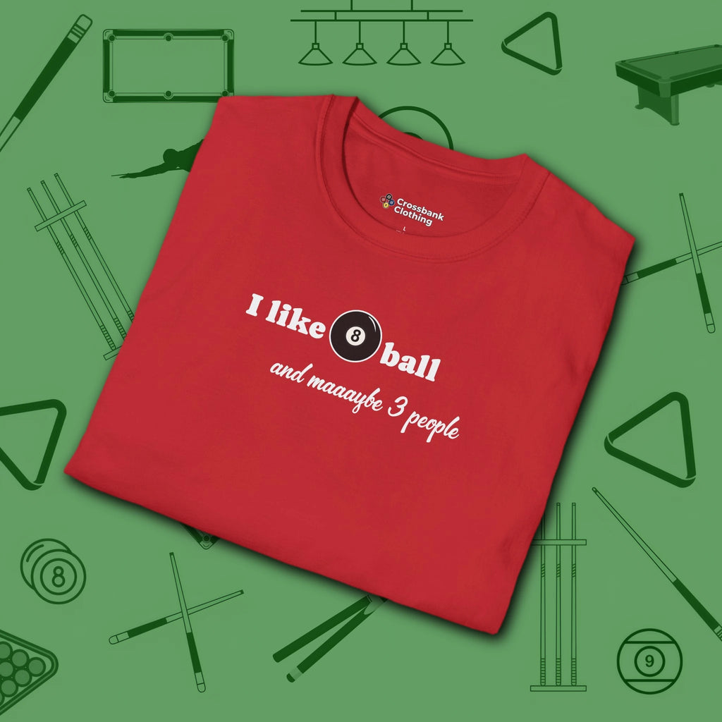 Pool Over People T-Shirt, in Red color, billiards shirt, folded view