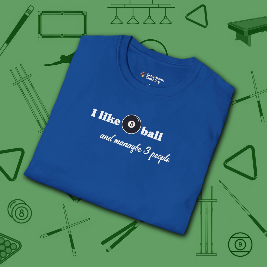 Pool Over People T-Shirt, in Royal color, billiards shirt, folded view