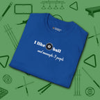 Pool Over People T-Shirt, in Royal color, billiards shirt, folded view