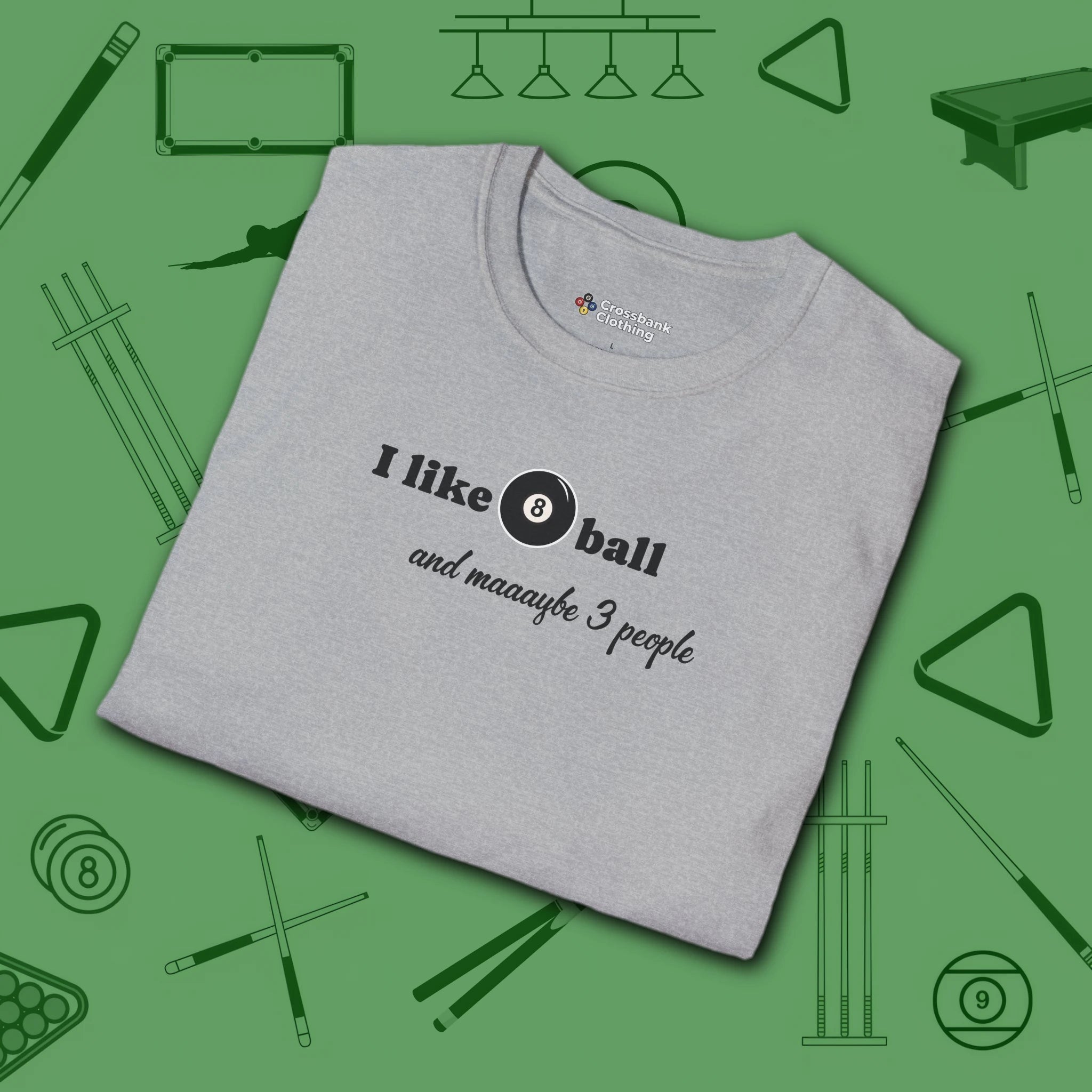 Pool Over People T-Shirt, in Sport Grey color, billiards shirt, folded view