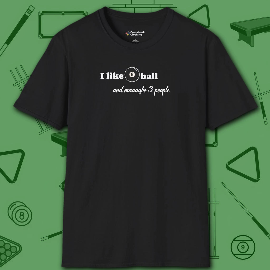 Pool Over People T-Shirt, in Black color, billiards shirt, front view