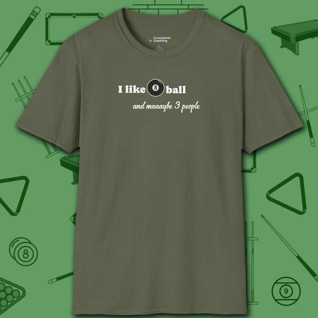 Pool Over People T-Shirt, in Military Green color, billiards shirt, front view