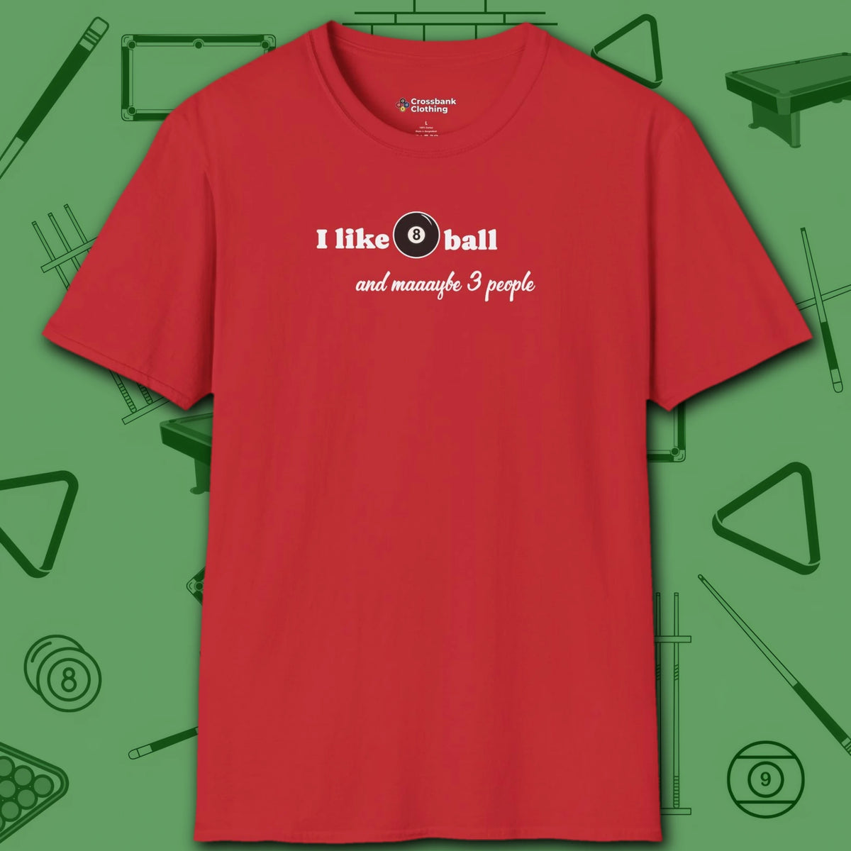 Pool Over People T-Shirt, in Red color, billiards shirt, front view