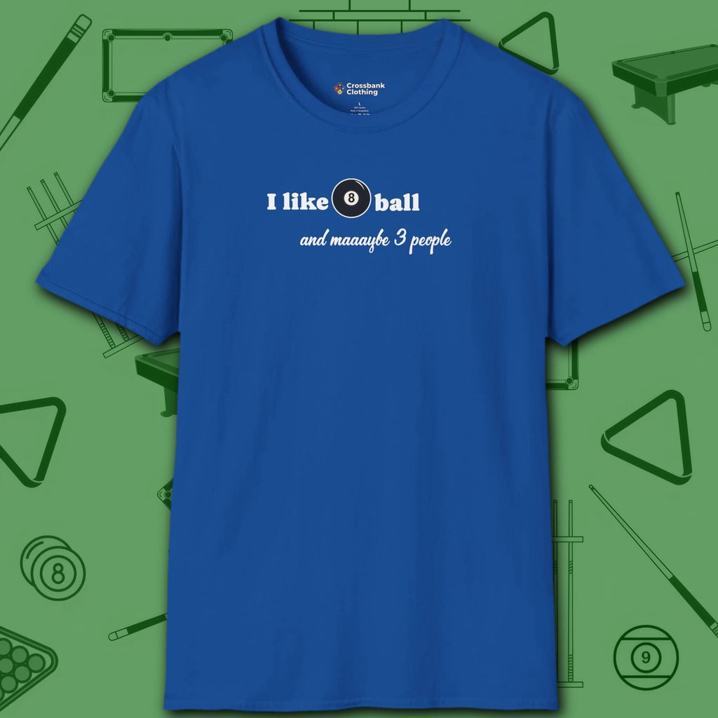 Pool Over People T-Shirt, in Royal color, billiards shirt, front view
