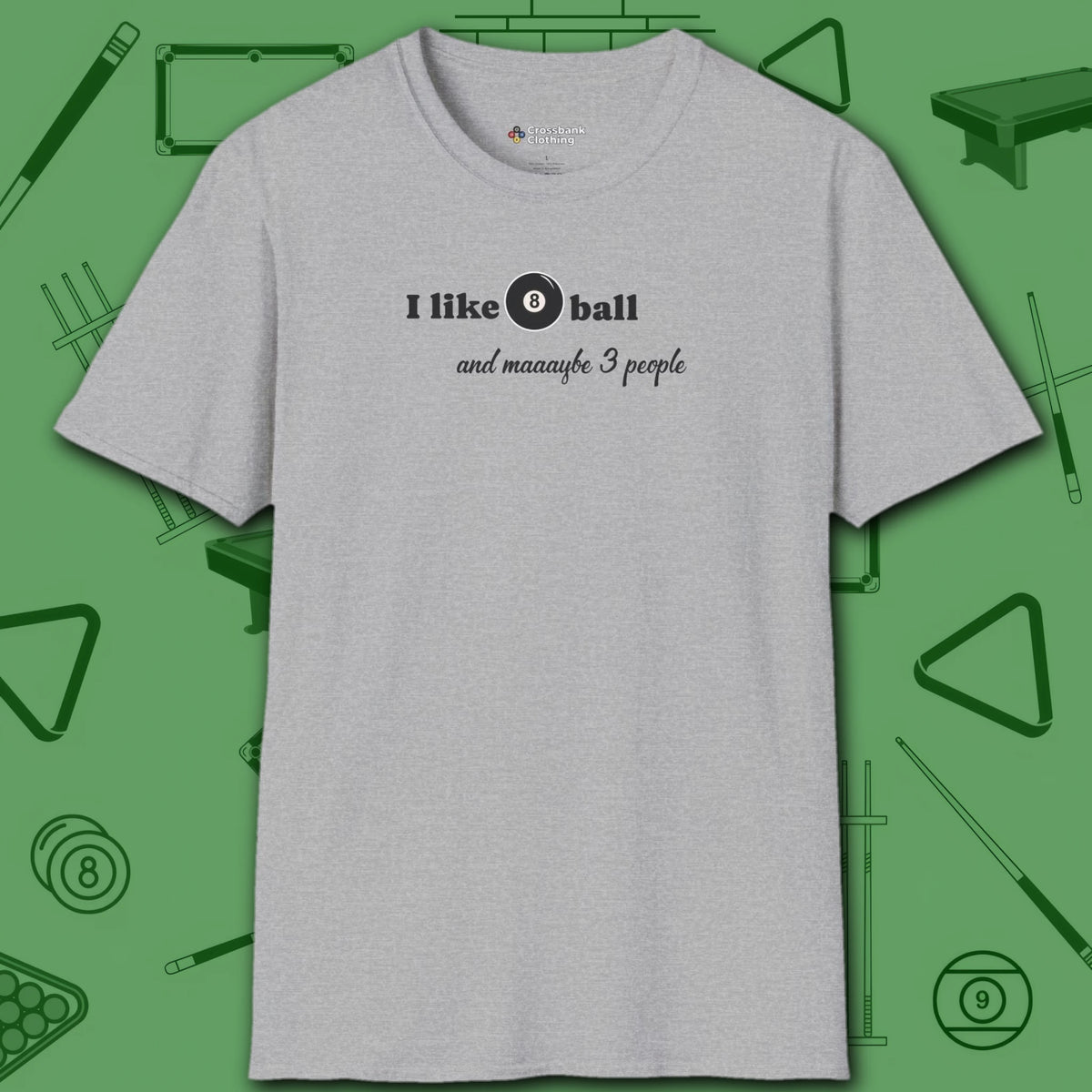 Pool Over People T-Shirt, in Sport Grey color, billiards shirt, front view