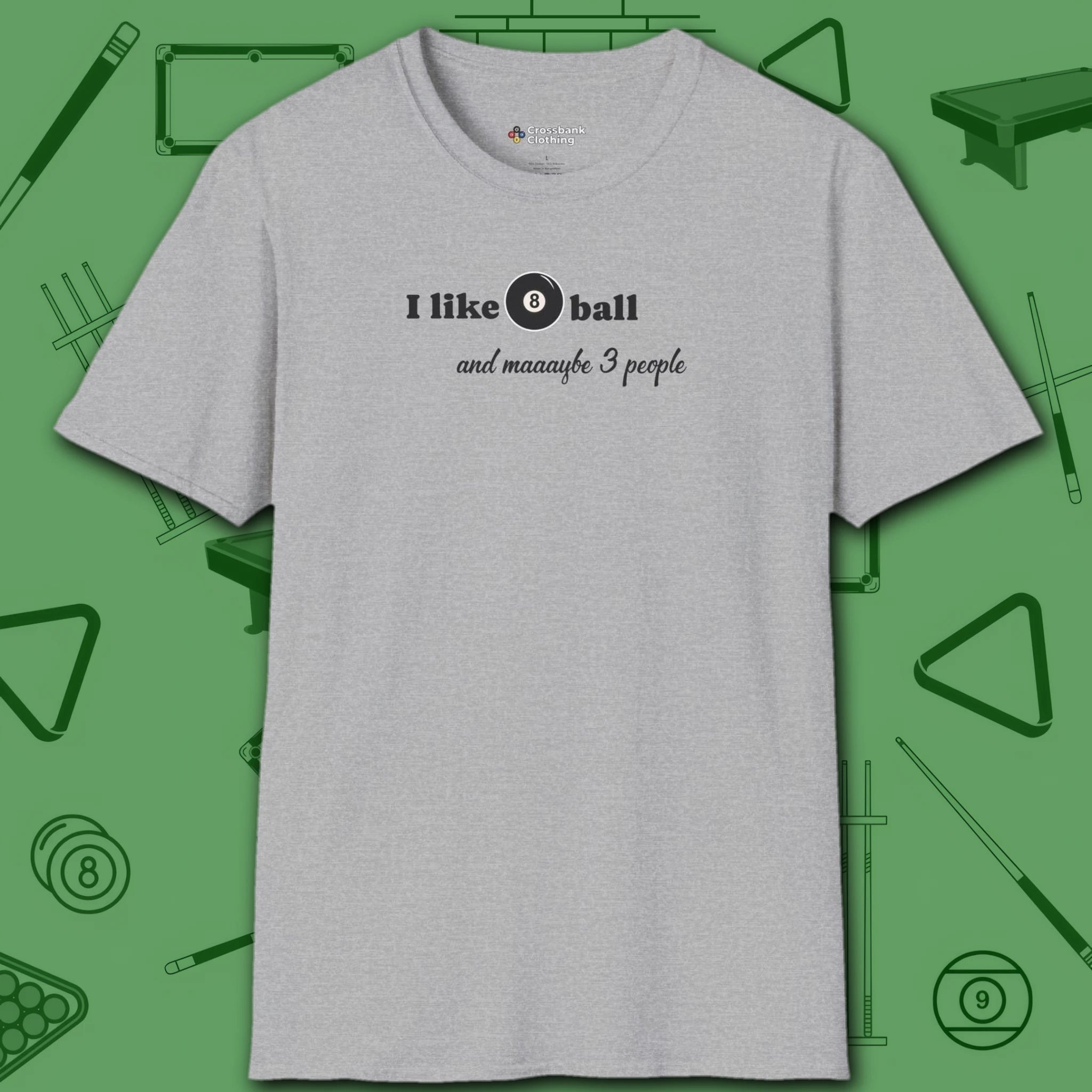 Pool Over People T-Shirt, in Sport Grey color, billiards shirt, front view