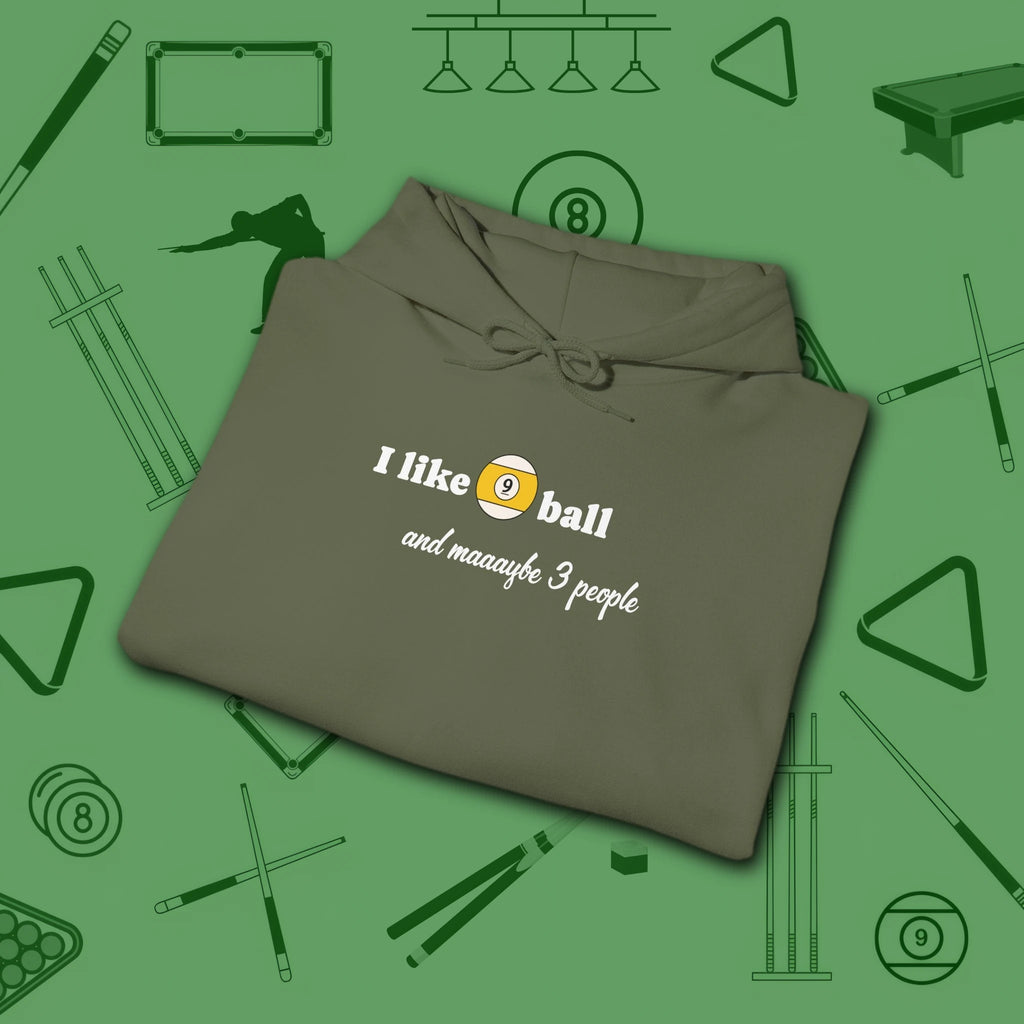 Pool Over People Hoodie, in Military Green color, billiards shirt, folded view