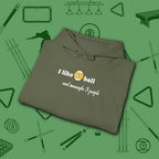 Pool Over People Hoodie, in Military Green color, billiards shirt, folded view