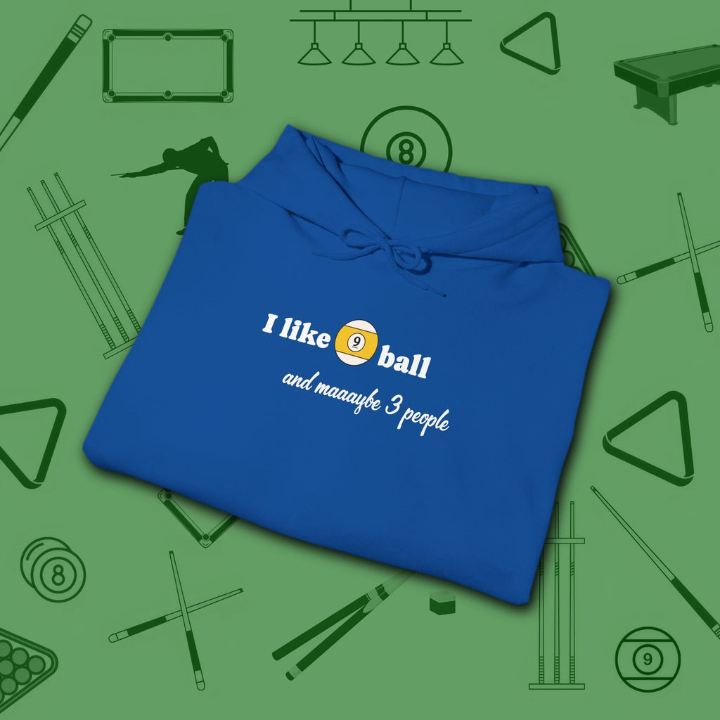 Pool Over People Hoodie, in Royal color, billiards shirt, folded view