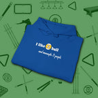 Pool Over People Hoodie, in Royal color, billiards shirt, folded view