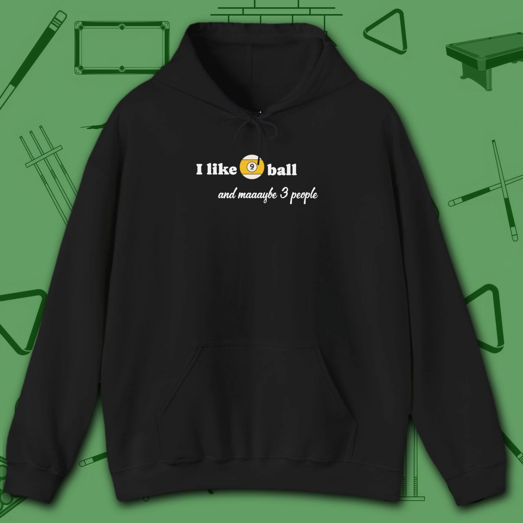 Pool Over People Hoodie, in Black color, billiards shirt, front view