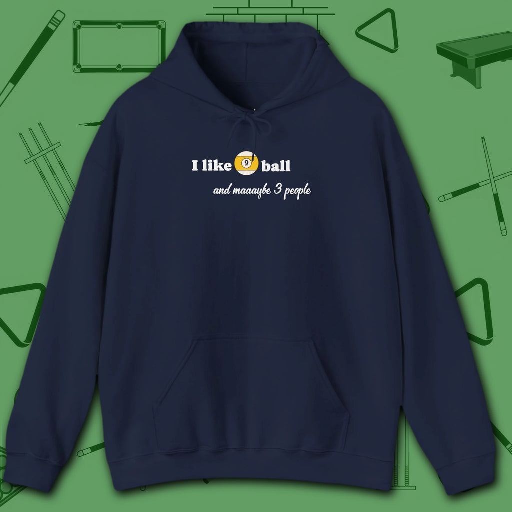 Pool Over People Hoodie, in Navy color, billiards shirt, front view