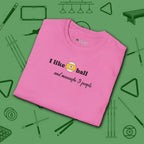 Pool Over People T-Shirt, in Azalea color, billiards shirt, folded view