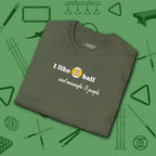 Pool Over People T-Shirt, in Military Green color, billiards shirt, folded view