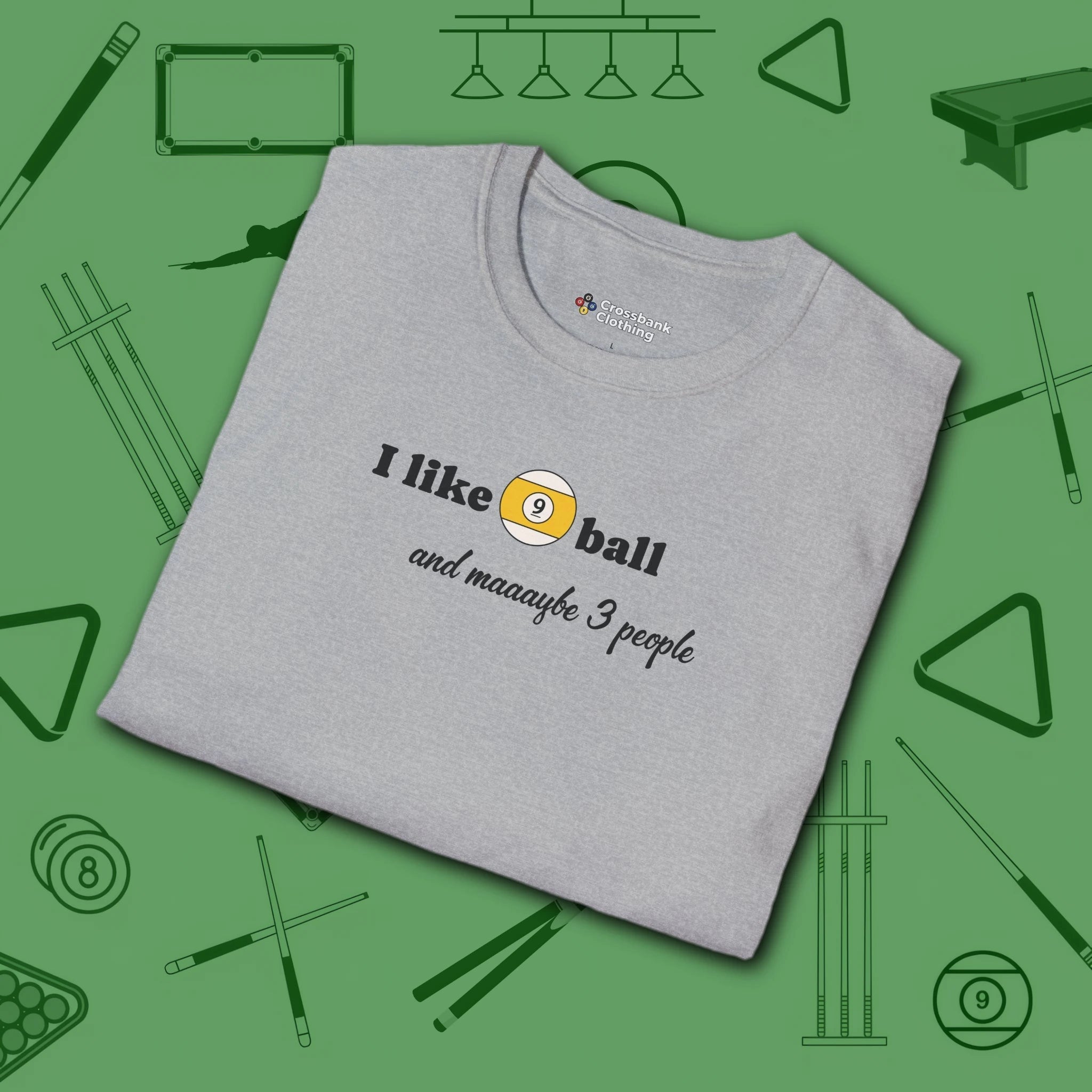 Pool Over People T-Shirt, in Sport Grey color, billiards shirt, folded view
