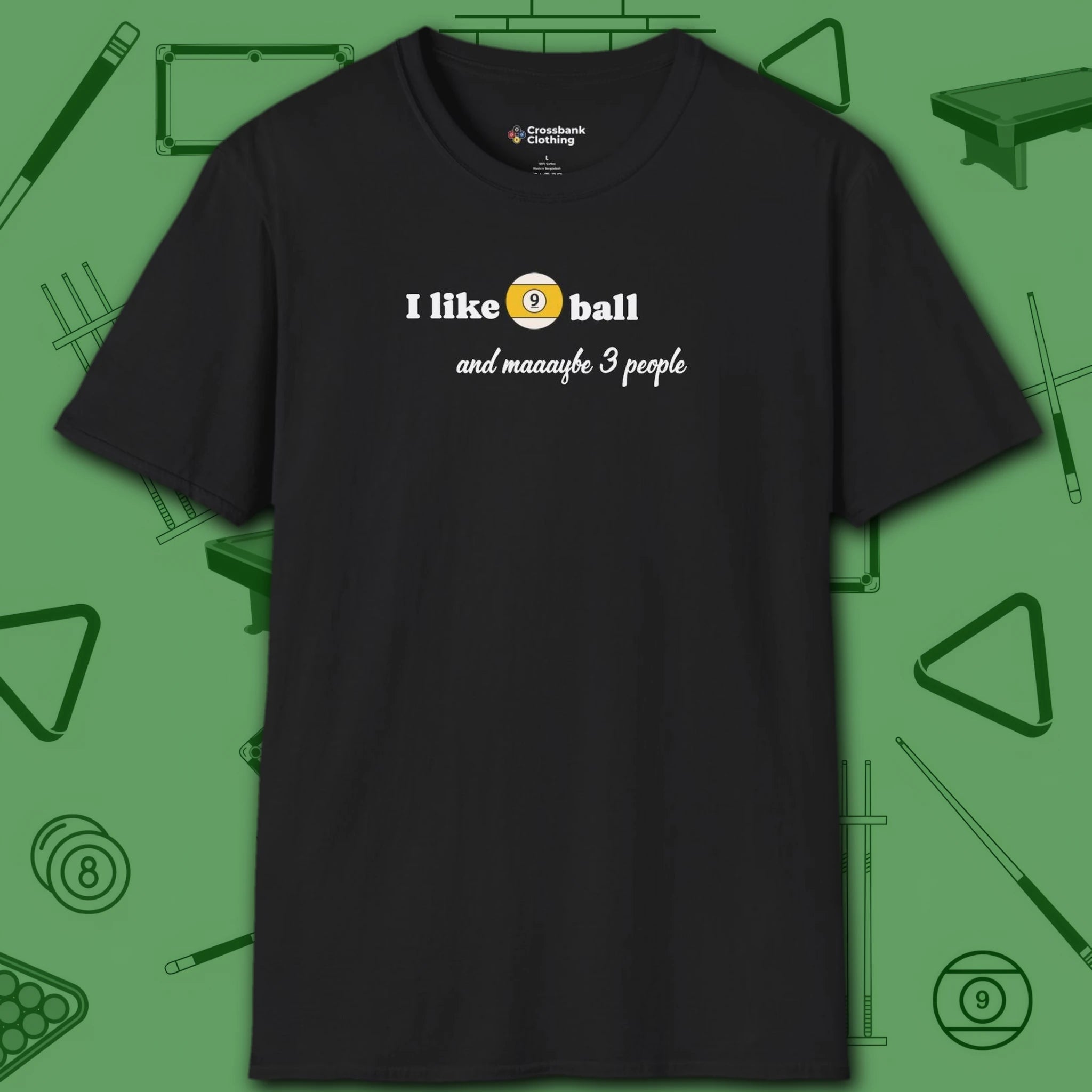 Pool Over People T-Shirt, in Black color, billiards shirt, front view