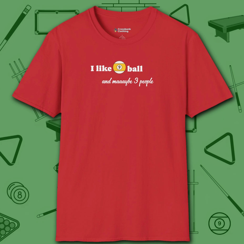 Pool Over People T-Shirt, in Red color, billiards shirt, front view