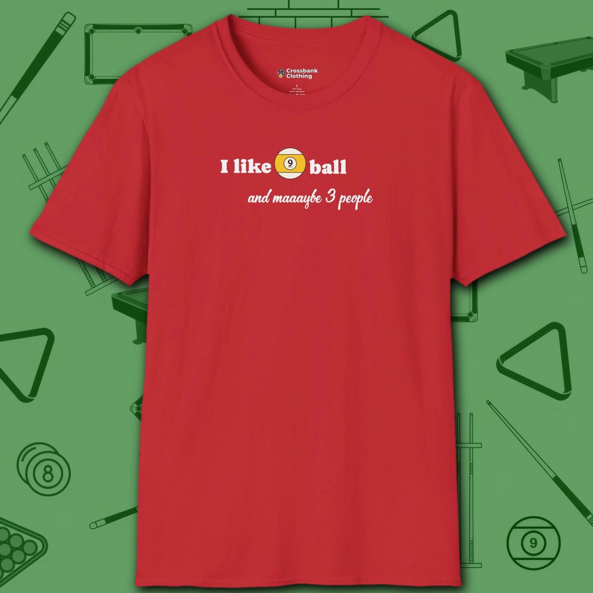 Pool Over People T-Shirt, in Red color, billiards shirt, front view