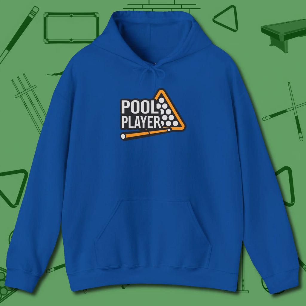 Hoodie, front view, in Royal cue up respect every time you wear it