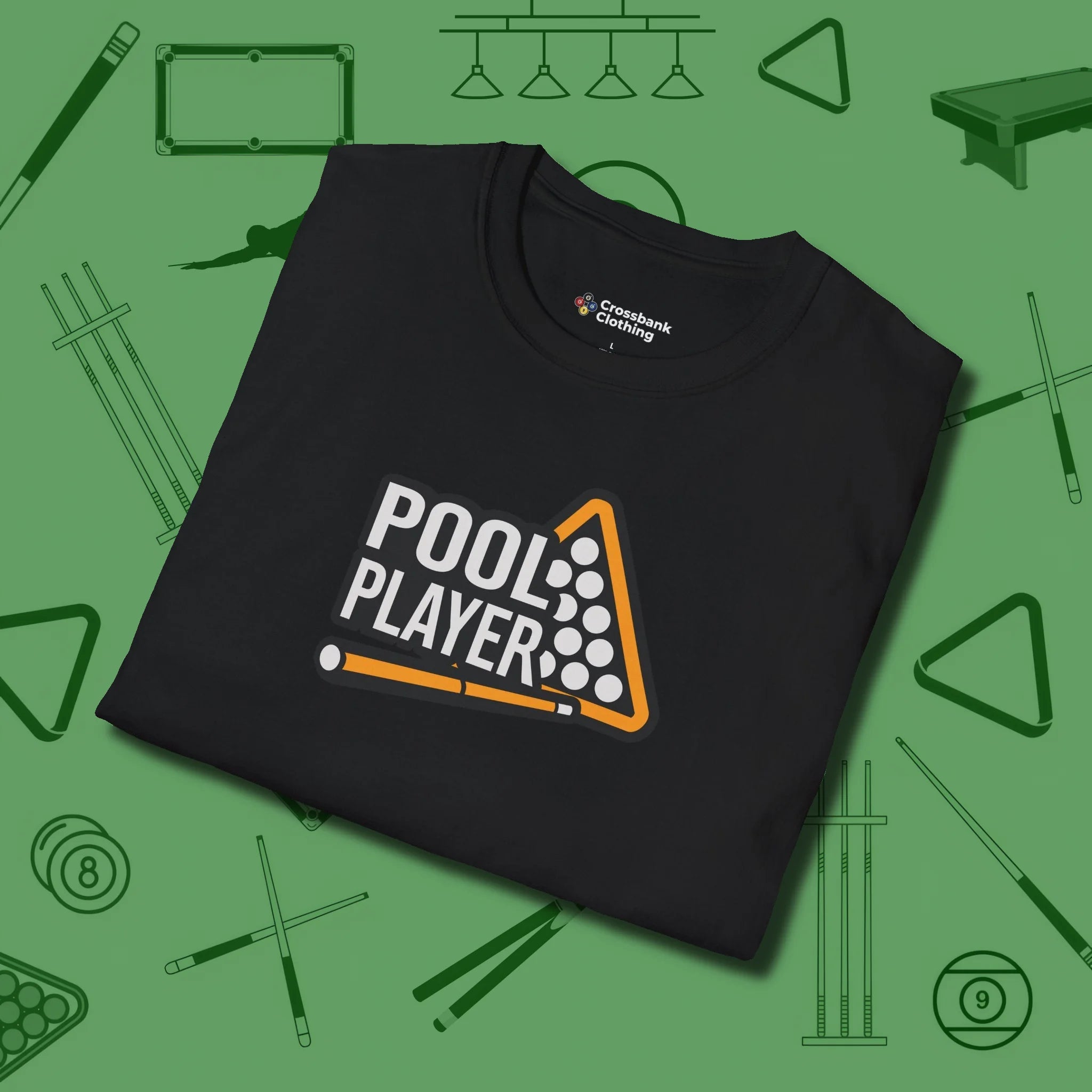 T-Shirt, folded view, in Black fashion with break-and-run energy