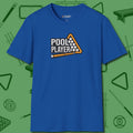 T-Shirt, front view, in Royal where style and cue discipline collide