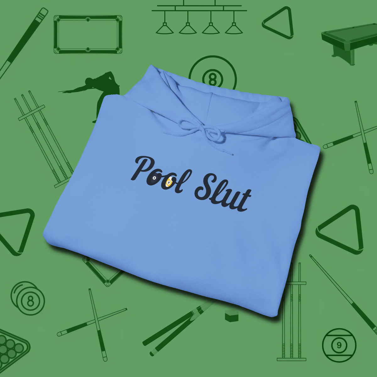 Slut Hoodie, folded view, in Carolina Blue cool enough for a corner pocket finish