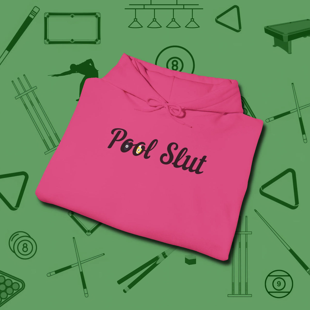 Slut Hoodie, folded view, in Heliconia because the table is your battlefield