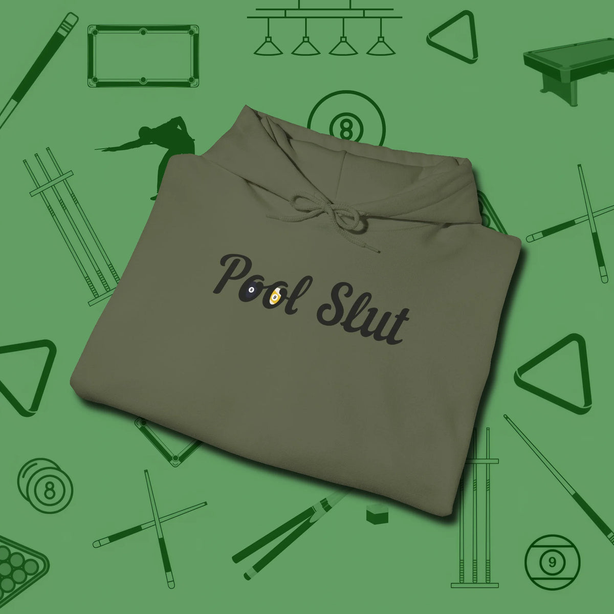 Slut Hoodie, folded view, in Military Green strike fear with swagger and precision